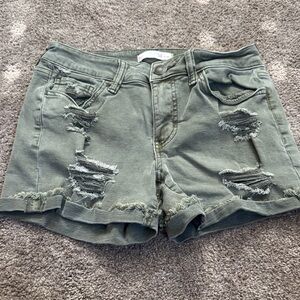 SO Olive Green Distressed Jean Shorts